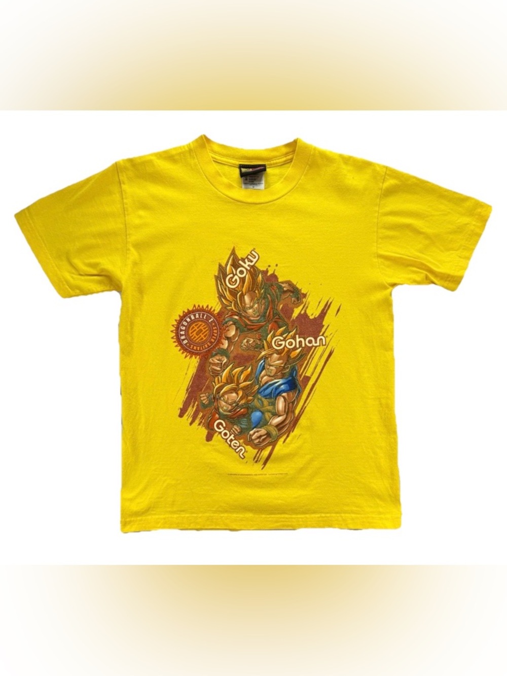 Vintage 2003 Dragon Ball Z T Shirt Youth Medium Yellow Goku Goten Gohan Anime
